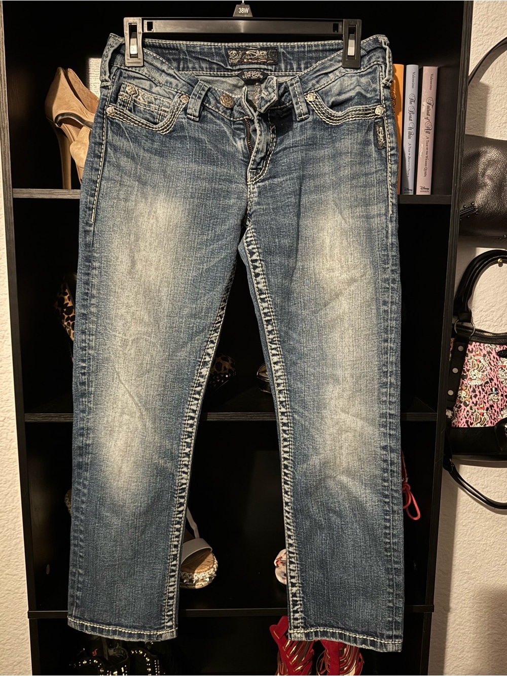 Silver Jeans Medium Blue Faded Cropped Straight Jeans